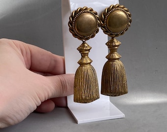 Vintage Butler & Wilson Tassel Clip-On Earrings: 1980s Gold Plated Statement Jewelry