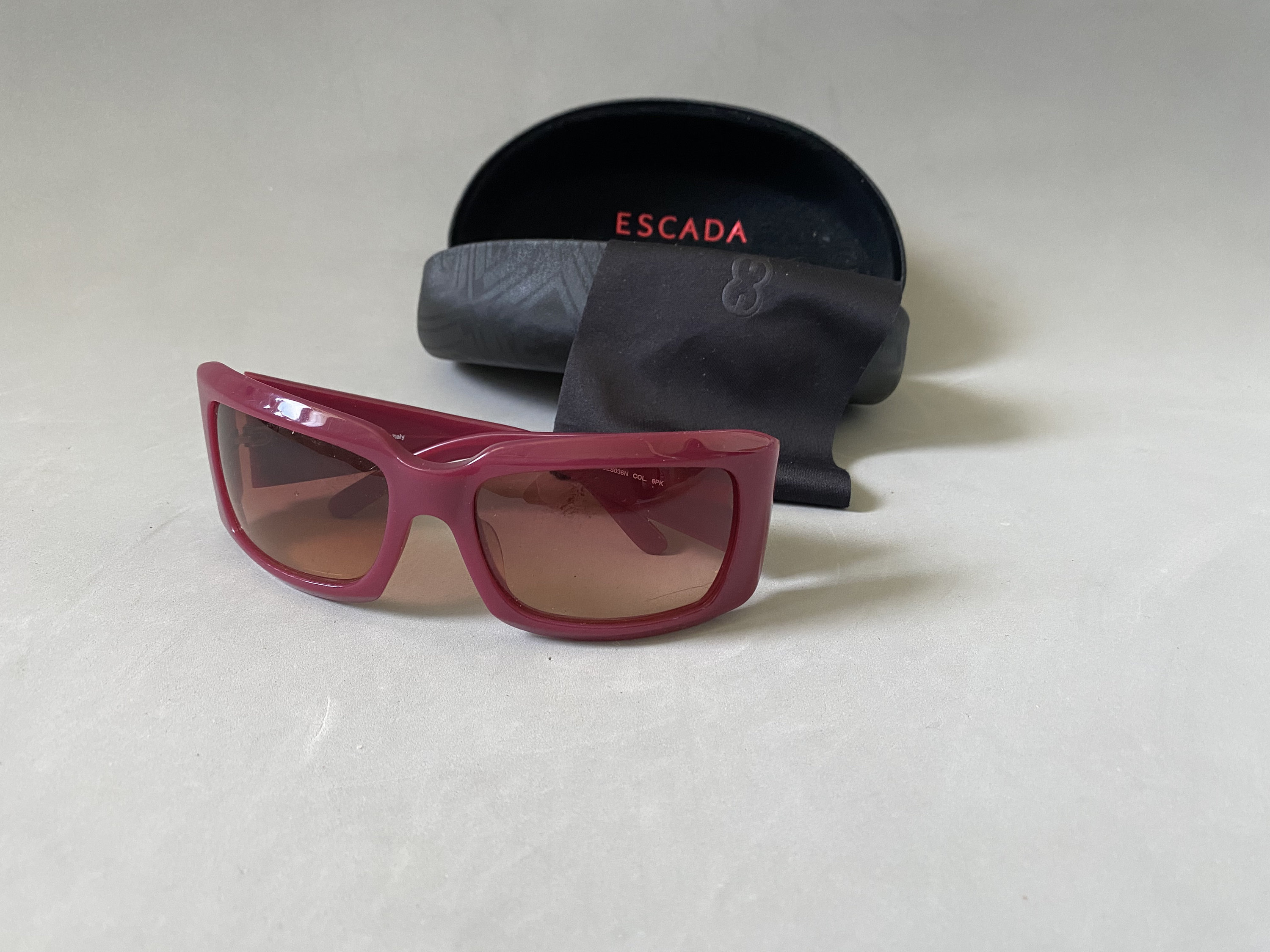 Escada Y2K Sunglasses, Berry Pink Acetate Frames, Pearl Logo  display picture 3
