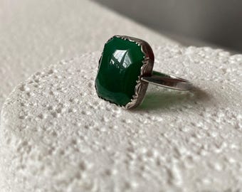 Art Deco Silver 935 Ring Emerald-Green Glass, 1930s European Modernist Vintage Statement, N 6.5 54-14