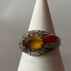 Scandinavian mid-century silver Ring with Yellow glass stone by COF Carl Ove Frydensberg, size small , 1960s scandi siver