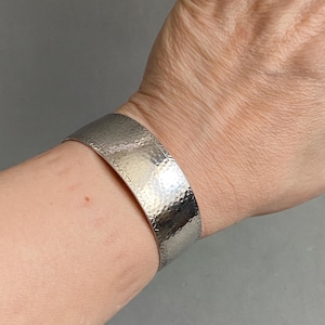 Vintage Sterling Silver Hammered Cuff Bracelet, Minimalist Open