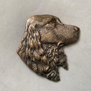 Broche vintage de Cocker Spaniel bañado en plata, estudio de cabeza de perro grande en metal