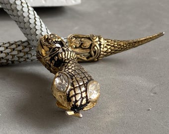 Rare Signed D.L. Auld Snake Necklace, Vintage White Mesh Serpent Collar, Collectible Statement Jewelry