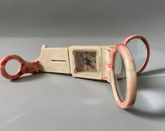 Giocattolo multiuso Besdan d'epoca: binocolo con bussola in plastica marmorizzata degli anni '50
