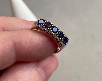 Vintage 1976 Sterling Silver Sapphire Half Eternity Ring, fully hallmarked, UK L.5 US 6 EU 51
