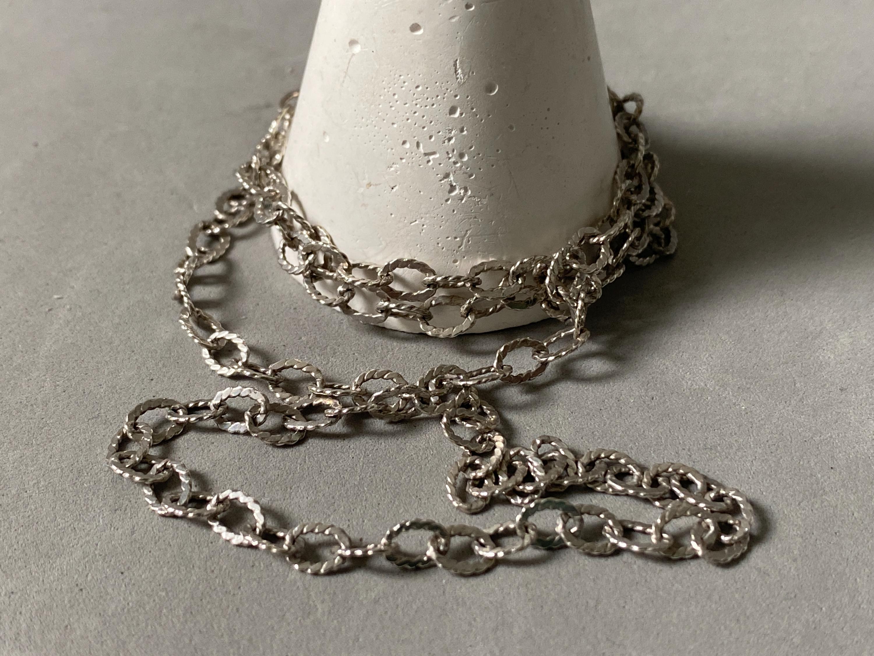 Ornate chain 835 Vintage silver chain fancy modernist handmade chain 24 inches 60cm. Rare vintage long silver chain.