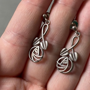 Mackintosh 1993 Glasgow Rose Carrick sterling silver earrings, the 1990s CJL vintage geometrical floral Art Nouveau; Scotland vintage silver