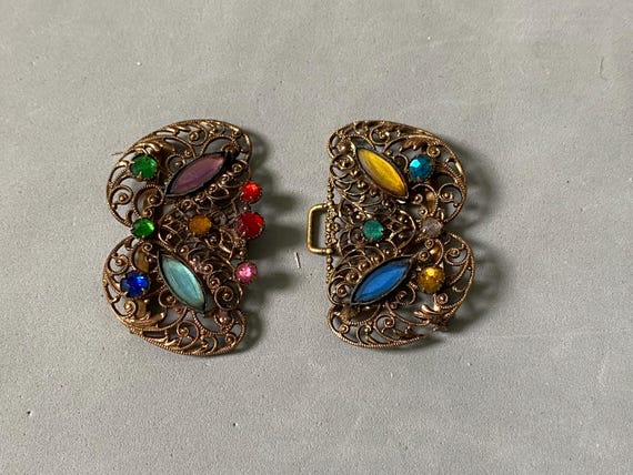 Antique Goldtone Filigree Belt Buckle, Multicolour  display picture 3