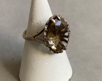 Vintage Smoky Quartz Stone Silver Ring; 1970s Jewellery, Size 7.5 O.5 56 16