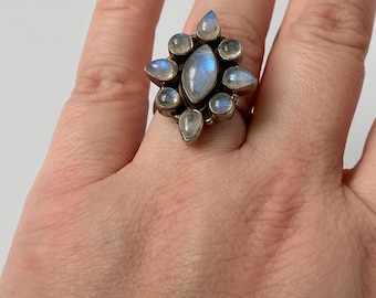 Moonstone Statement Ring; 925 Sterling Silver, Size 8 US, Q UK, 17 57 EU