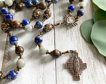 Our Lady of Sorrows Rosary / Servite Chaplet • Gemstone Mix: Blue Gray Bronze  • 7 Sorrows • Mater Dolorosa • Seven Sorrows • Catholic Gift