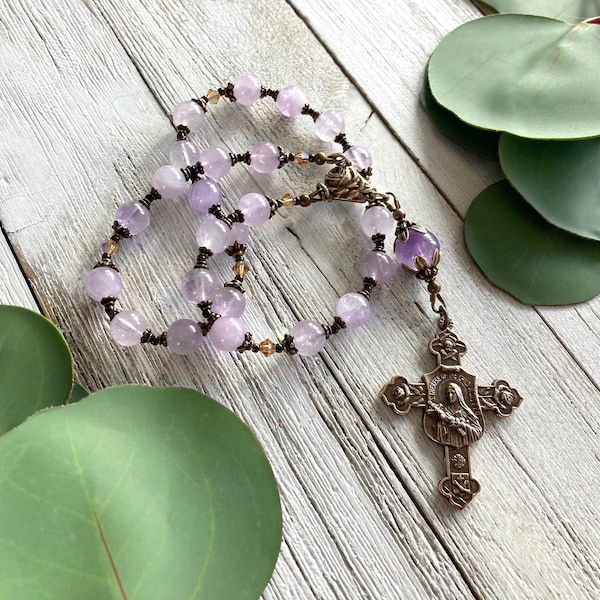 St. Therese Chaplet • Purple Amethyst Gemstones • Little Flower Rosary • Genuine Bronze Medals • Catholic Gift • Saint Therese of Lisieux