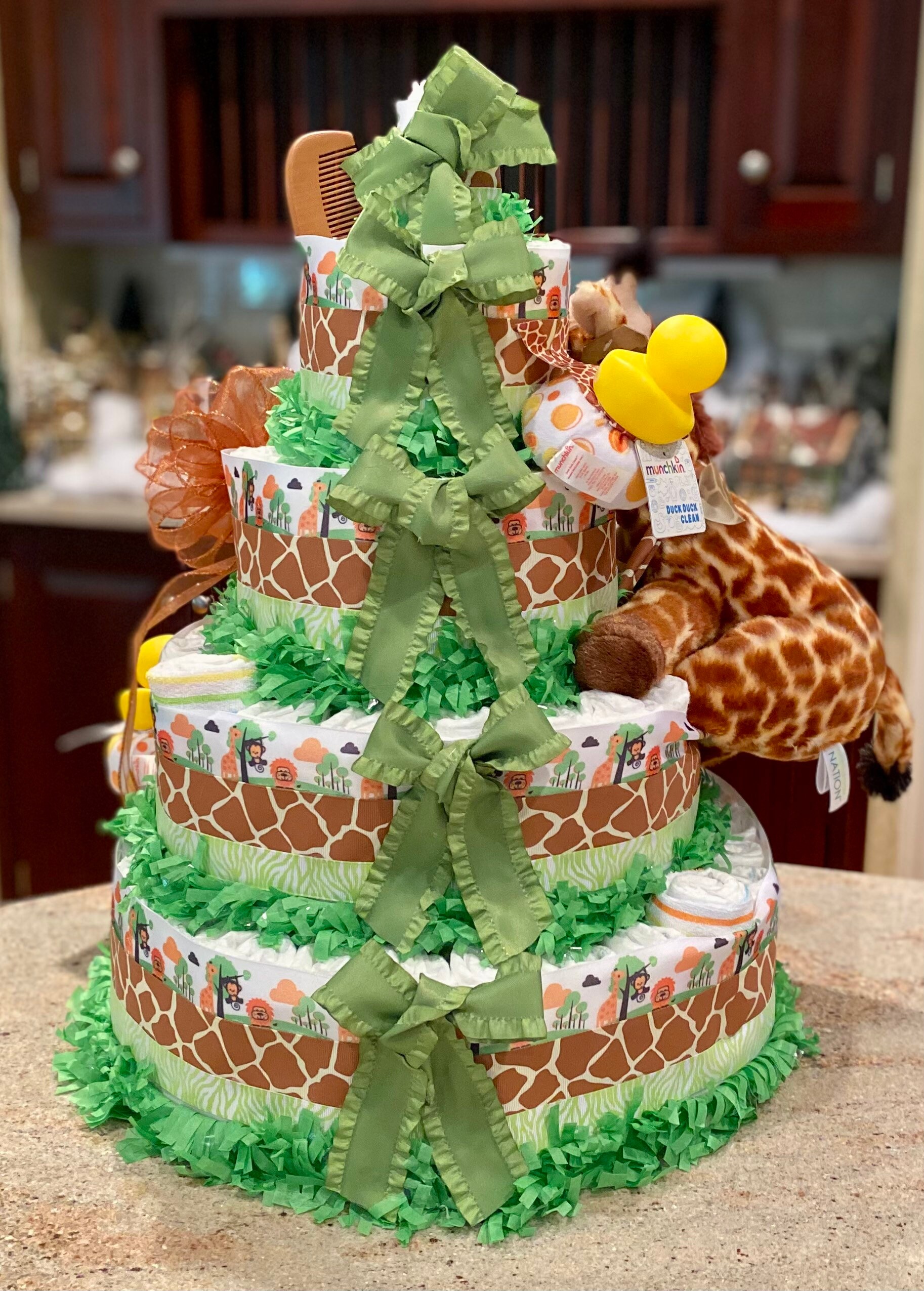 5 Tier Jungle Diaper Cake Safari Diaper Cake Zoo Animal Etsy Canada