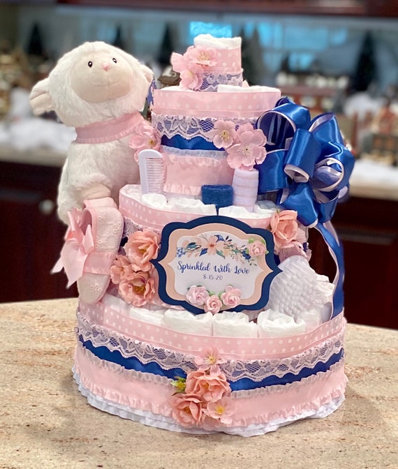 Boy Diaper Cake Centerpiece Lamb Diaper Cake