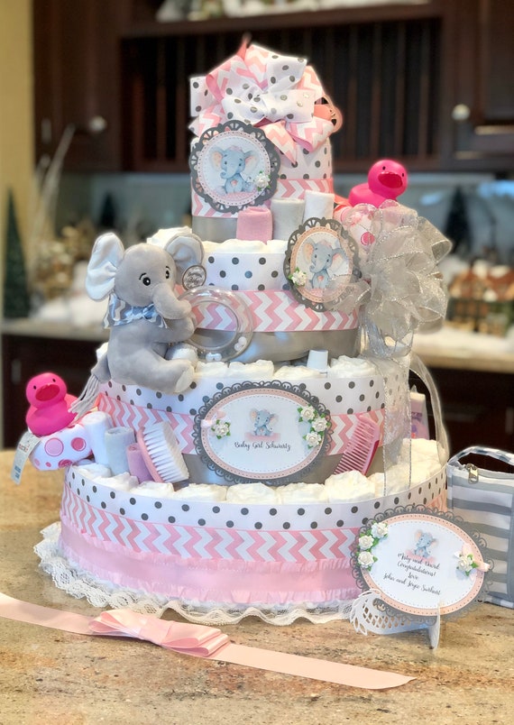 5 Tier Pink Elephant Diaper Cake for 