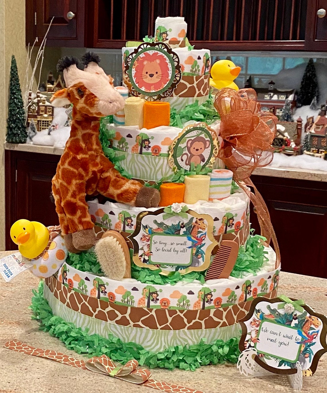 5 Tier Jungle Theme Diaper Cake Zoo Animal Diaper Cake Etsy