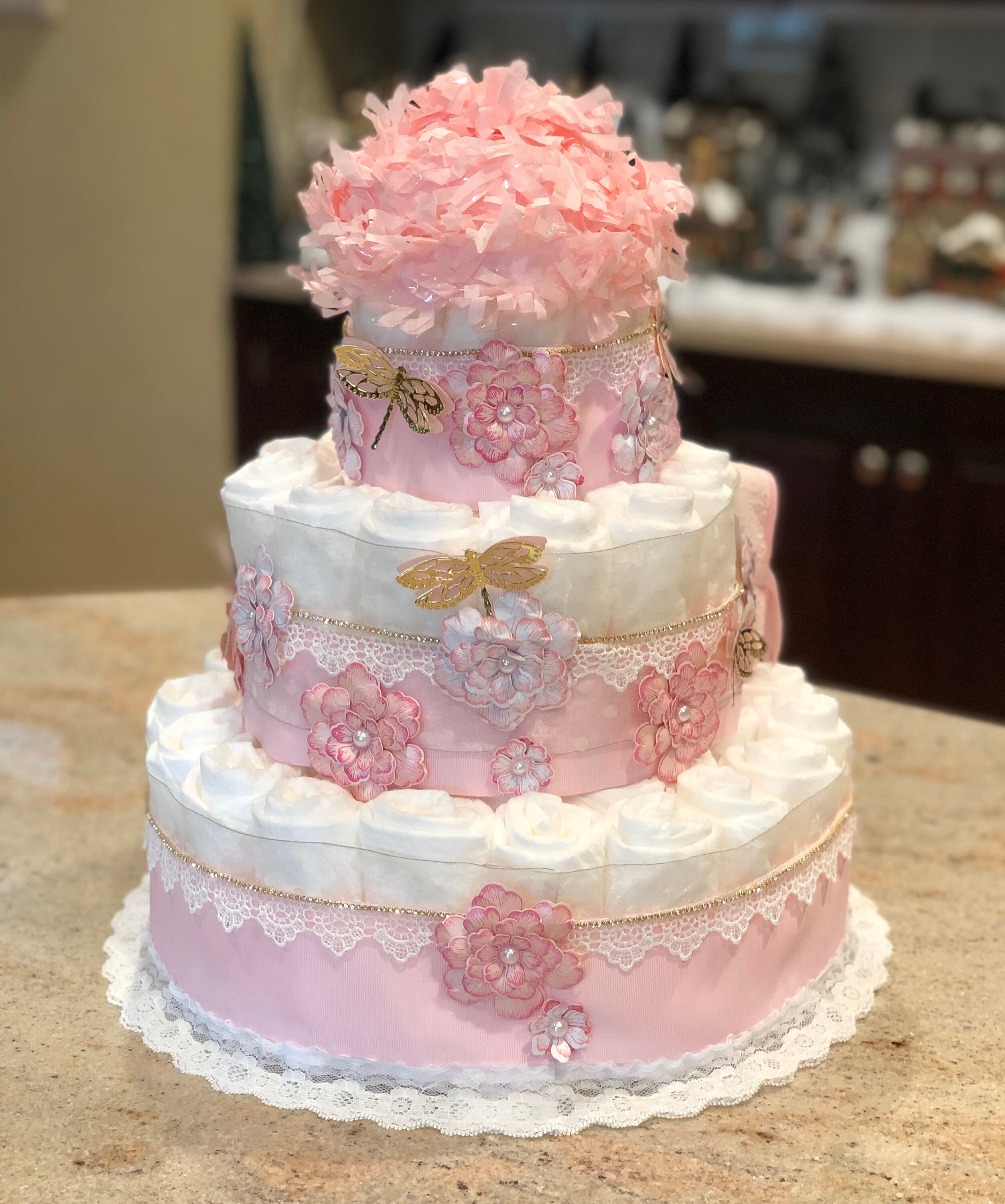 4 Tier Diaper Cake Fairy Diaper Cake Fairy Theme Baby Etsy