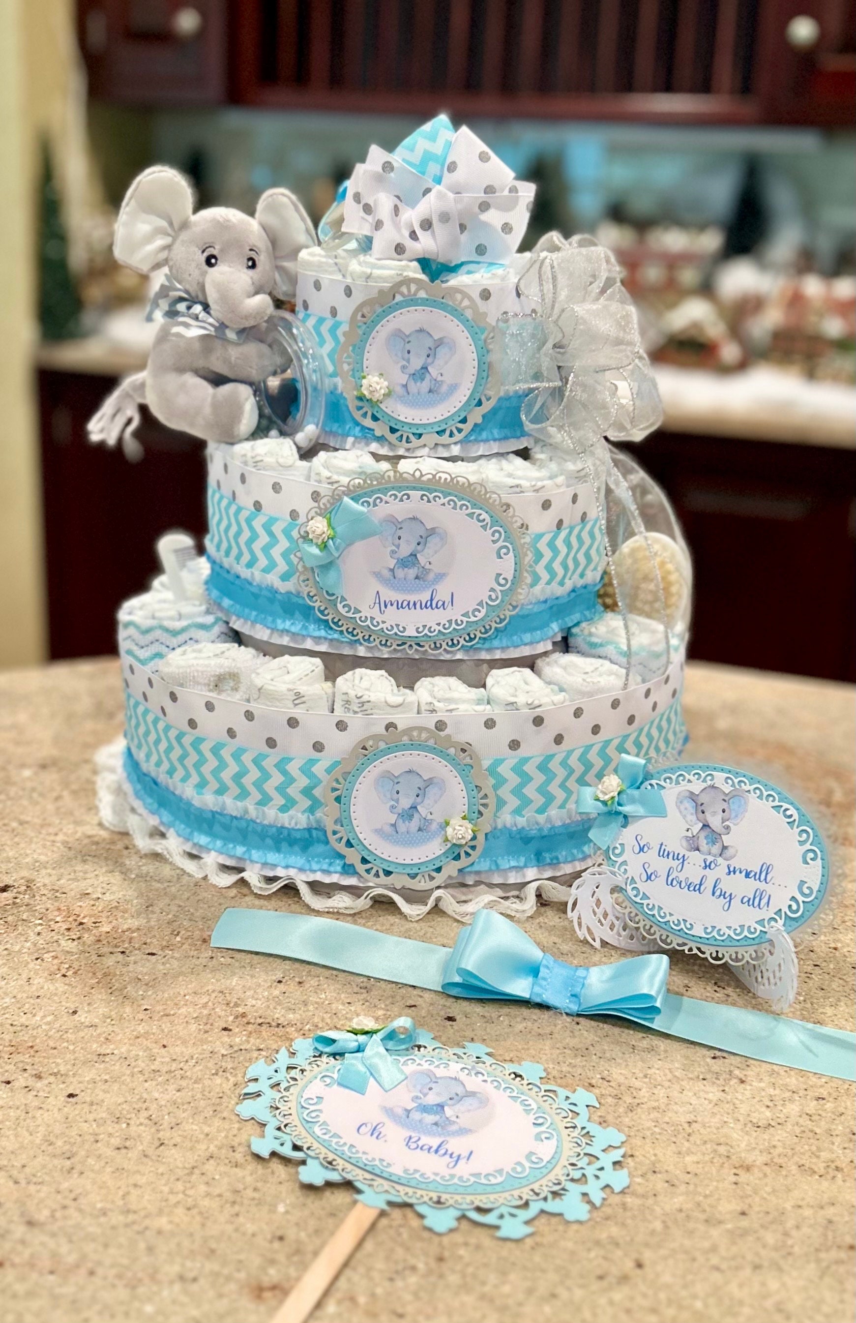 Blue Elephant Elephant Diaper Cakes For Baby Shower Elephant