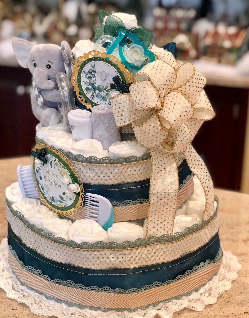 4 Tier Diaper Cake Gender Neutral Diaper Cake Gender Reveal Etsy
