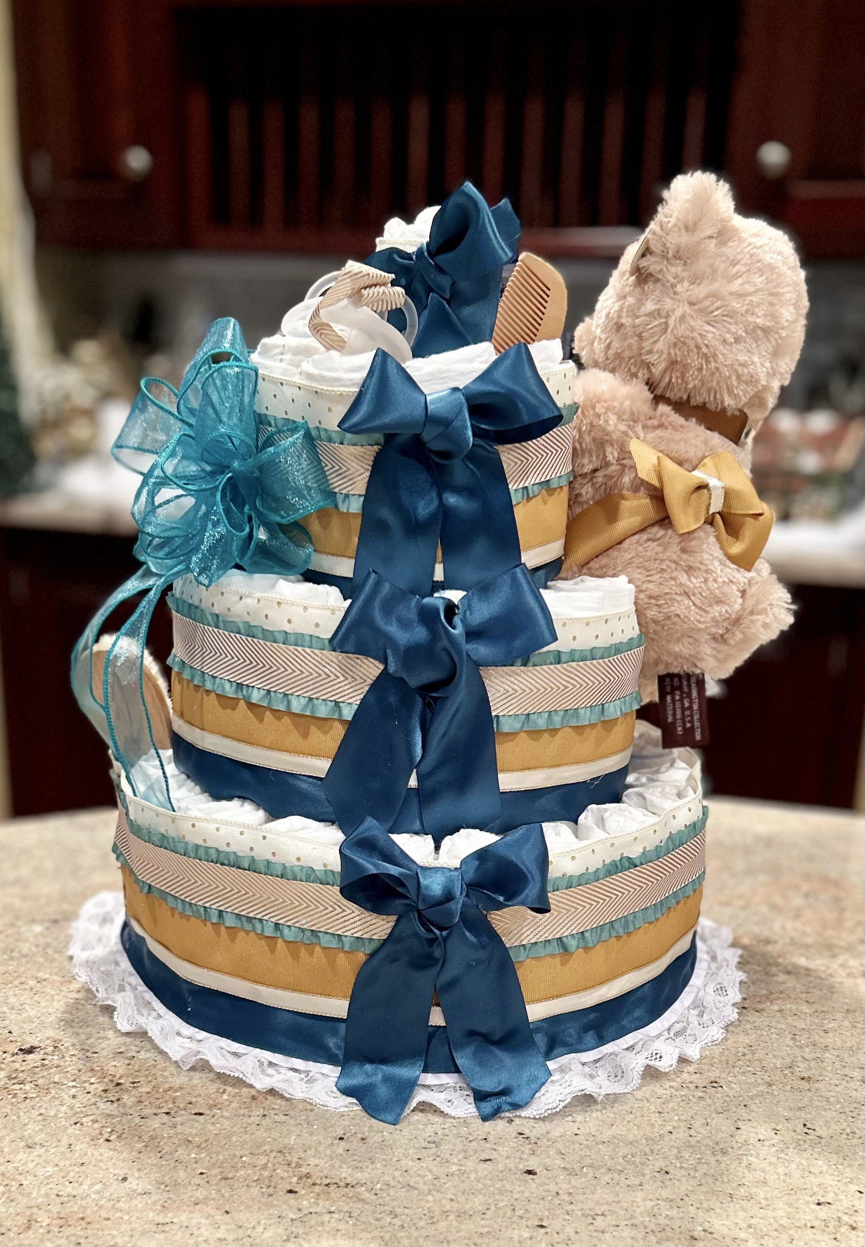 Teddy Bear We Can Bearly Wait Diaper Cake W/plush Bear, Pacifiers ...