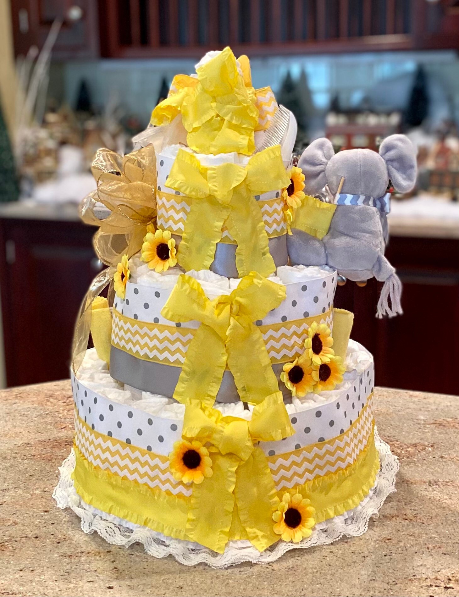 4 Tier Sunflower Elephant Diaper Cake Sunflower Diaper Cake Etsy