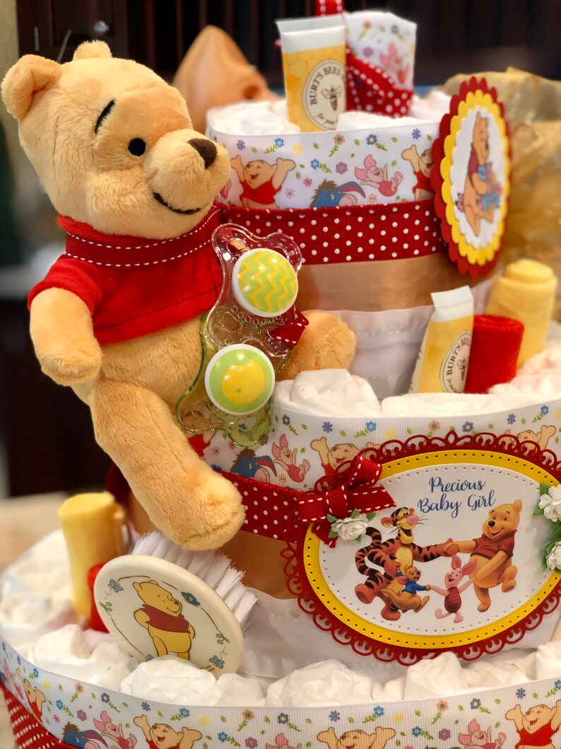 4 Tier Winnie the Pooh Diaper Cake Diaper Cake Centerpiece