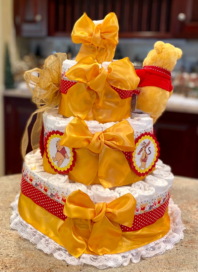 4 Tier Winnie the Pooh Diaper Cake Diaper Cake Centerpiece Etsy
