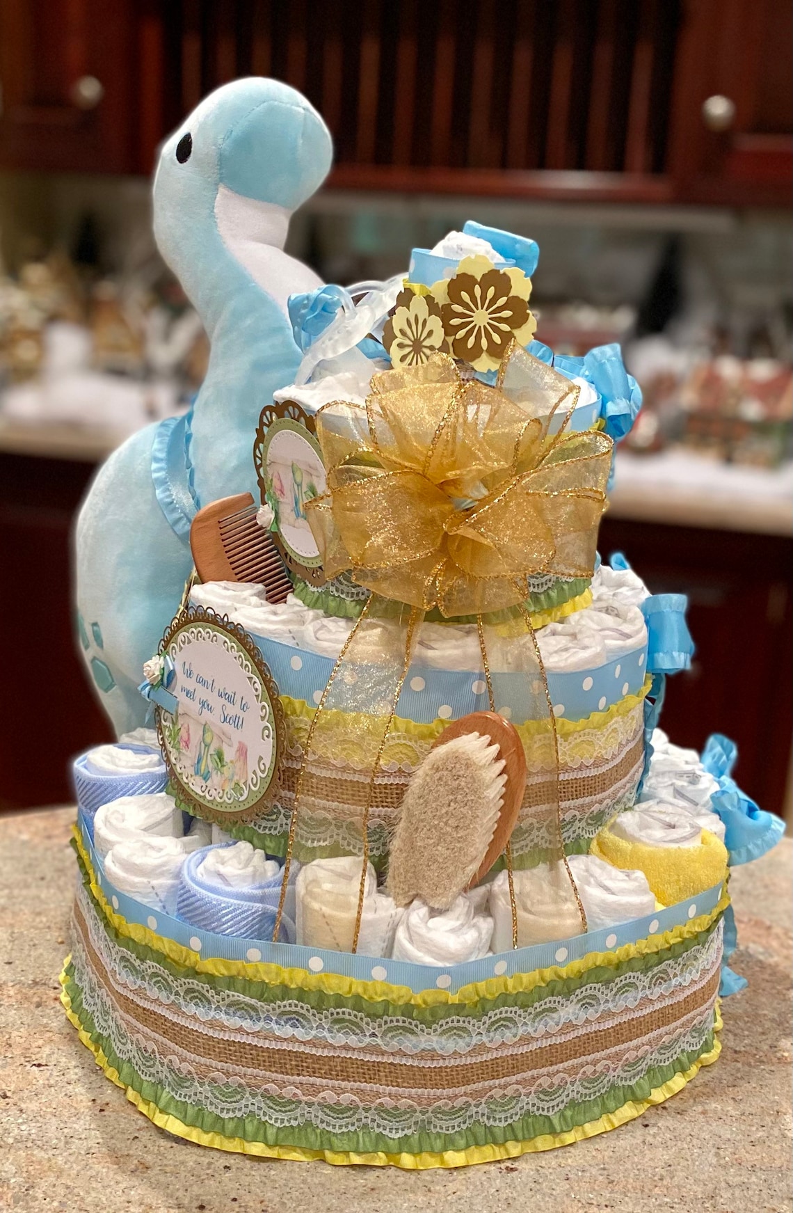 Premium 4 Tier Dinosaur Diaper Cake With 11 Stuffed Etsy