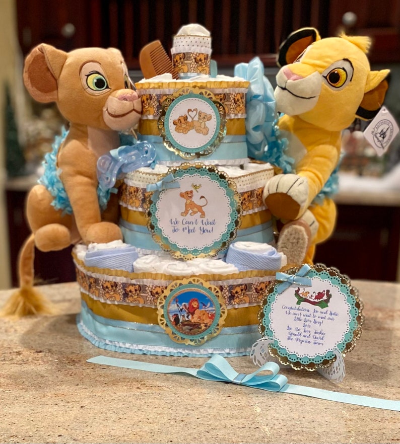 Premium 4 Tier Lion King Diaper Cake With 2 Stuffed Lions Nala Etsy