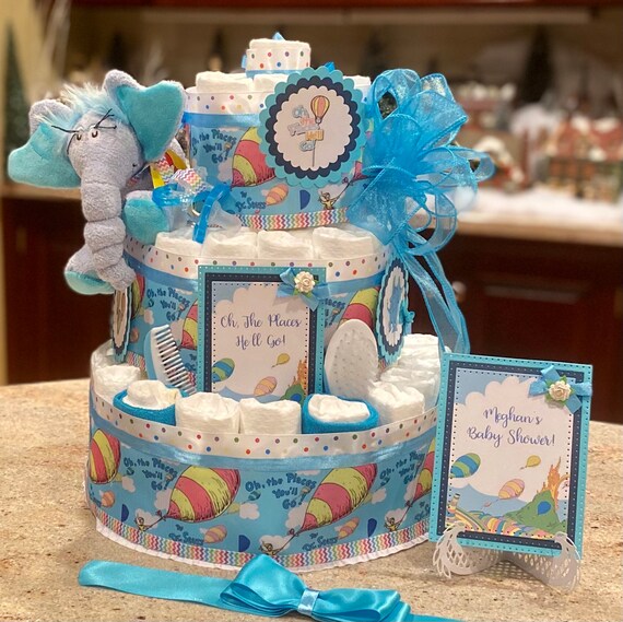 4 Tier Oh the Places He'll Go Diaper Cake Diaper Cake | Etsy