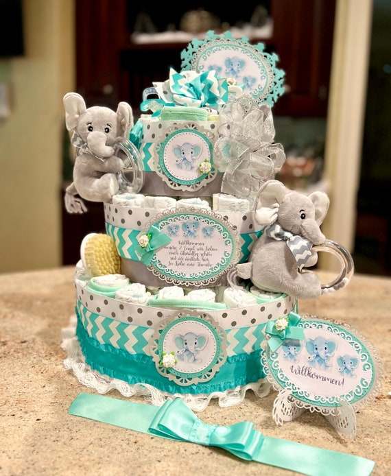 Elephant Baby Shower Diaper Cake Kit Diaper Pins Jungle Baby