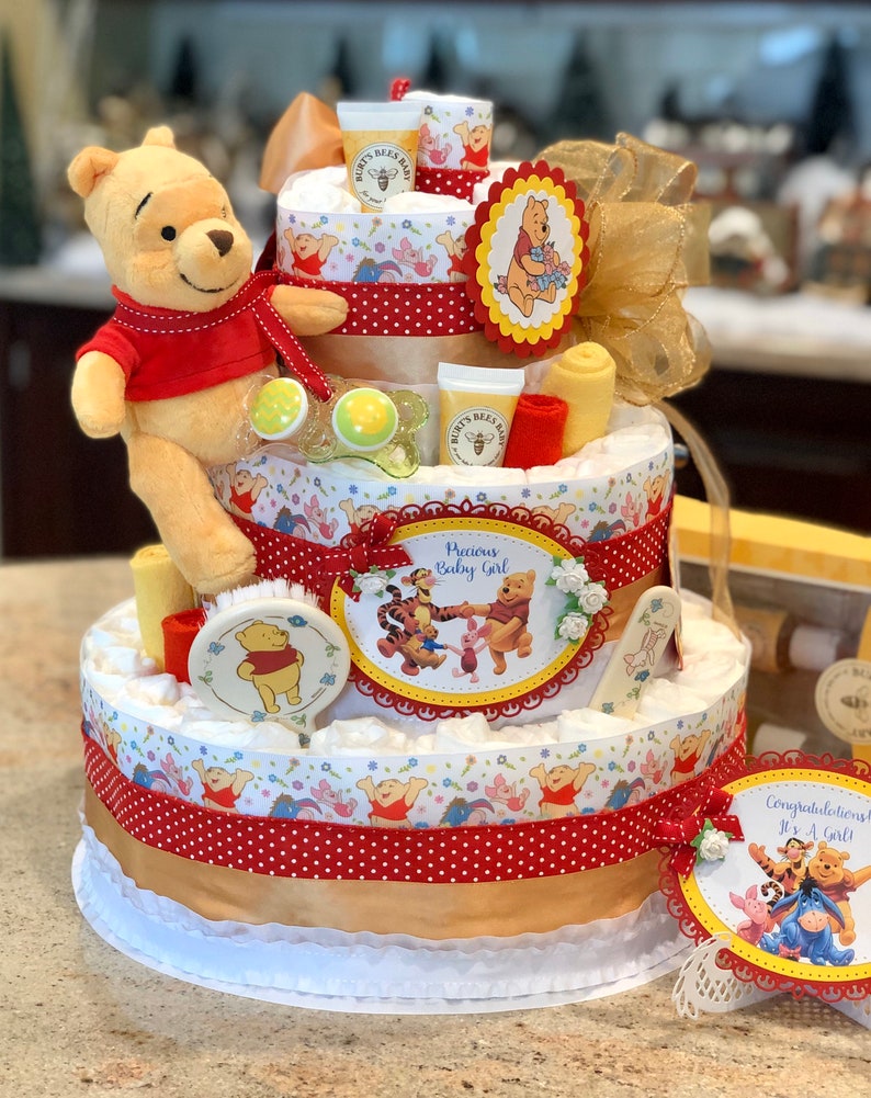 4 Tier Winnie the Pooh Diaper Cake Diaper Cake Centerpiece