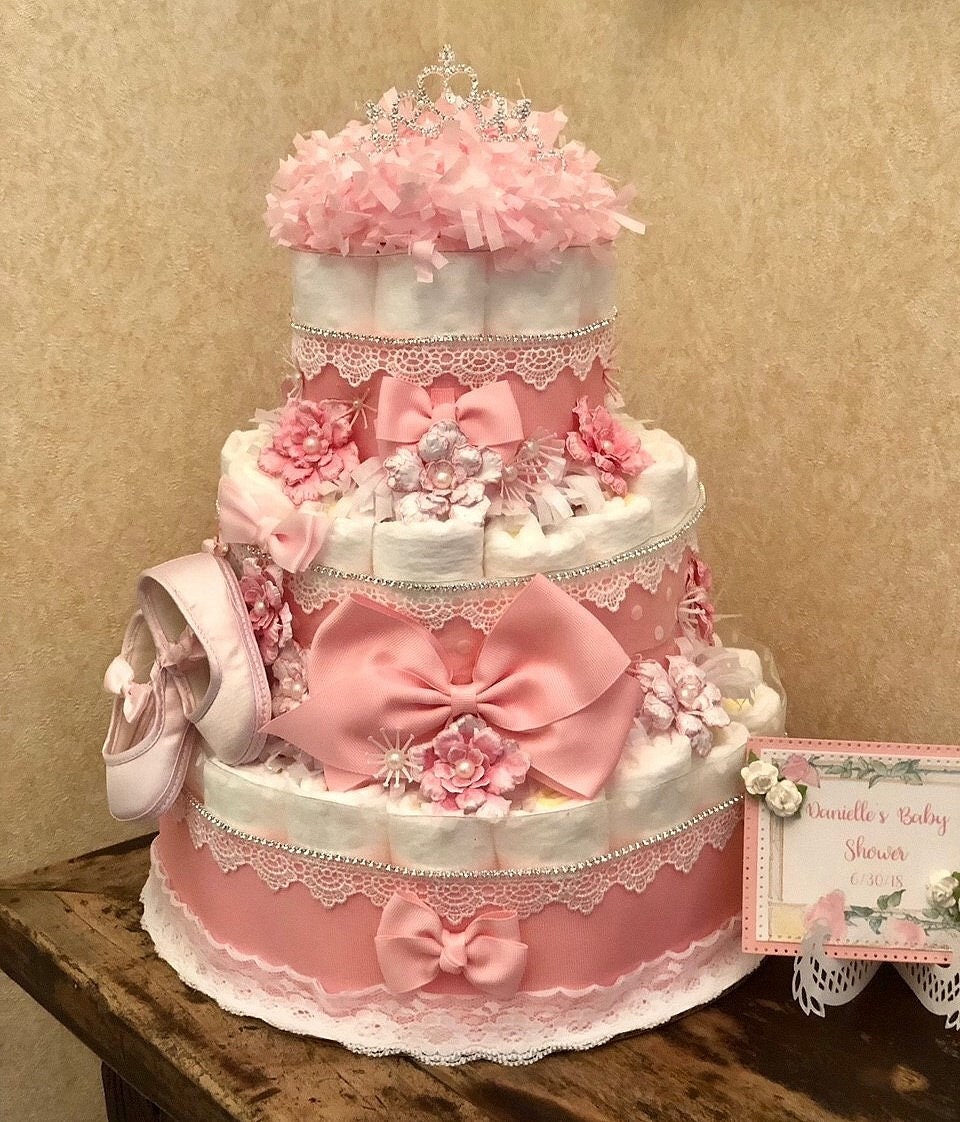 Pink Princess Diaper Cake Pink Baby Shower Diaper Cakes for Etsy