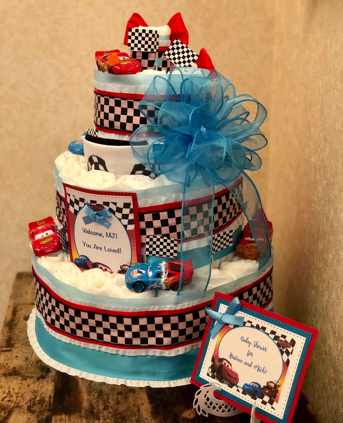 4 Tier Race Car Diaper Cake Lightning McQueen Diaper Cake Etsy