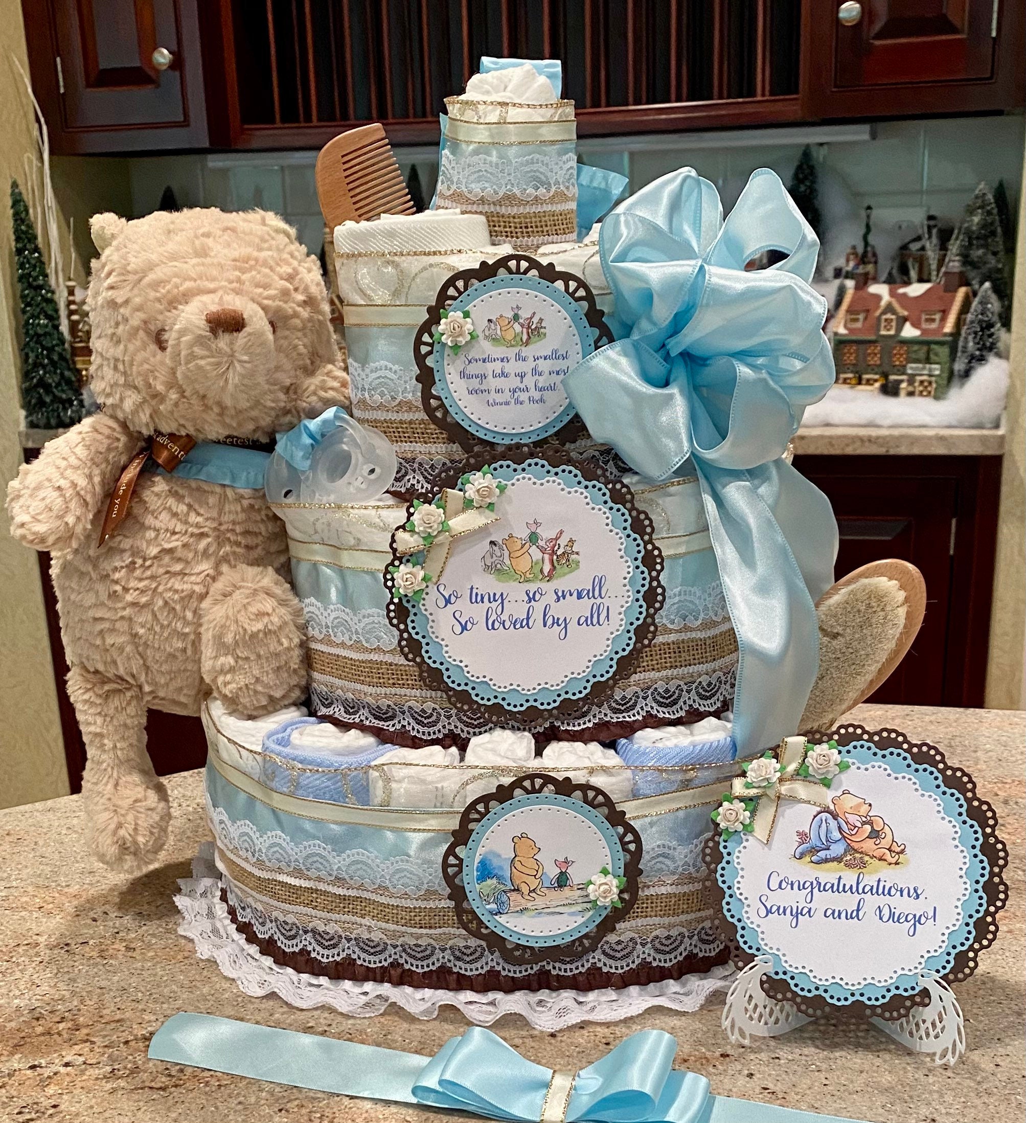 Premium 4 Tier Winnie the Pooh Diaper Cake With Stuffed Winnie Etsy