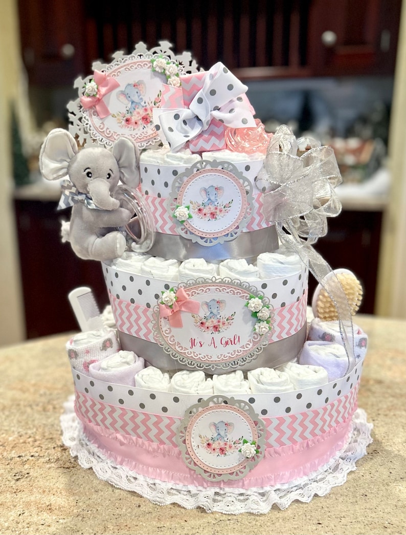 Premium 4 Tier Elephant Diaper Cake