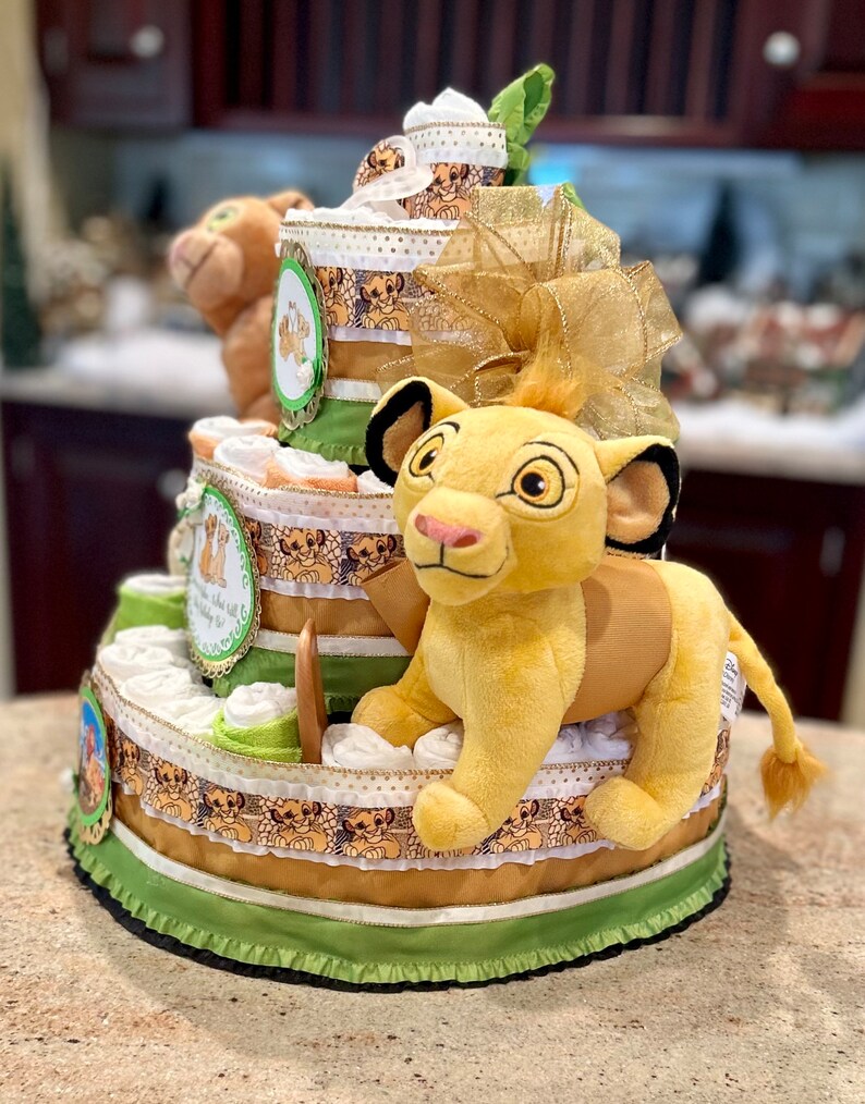 Premium 4 Tier Lion King Diaper Cake With 2 Stuffed Lions Nala Etsy