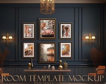 Frame Mockup, Gallery Wall, Luxury Navy Blue Foyer Room Mockup