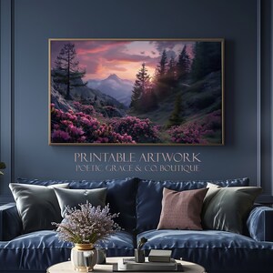 Printable Artwork Wall Art, Mountain Artwork Printable, Magenta Sunset Home Decor, Landscape Art Printable, Artwork of Mountain Sunset