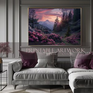 Art Mountain Landscape |  Magenta Sunset Home Decor| Wall Art Printable|Printable Artwork of Mountain Sunset| Sunset Landscape Wall Art |Art