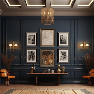 Frame Mockup, Gallery Wall, Luxury Navy Blue Foyer Room Mockup