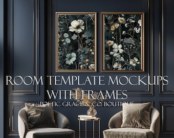 MODERN ROOM MOCKUPS, Collection of Three, Modern frame Mockups, Navy Blue Room Frame Mockups for Artists and Photographers