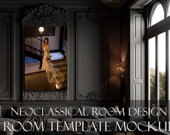Bundle of 5 Designs/Room Template Mockups/ Neoclassical Chic /Black Living Room Designs