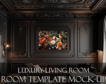 Luxury Room Template Mockup / Black Living Room