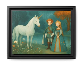 Whimsical Unicorn Framed Canvas Art, Children's Nursery Decor