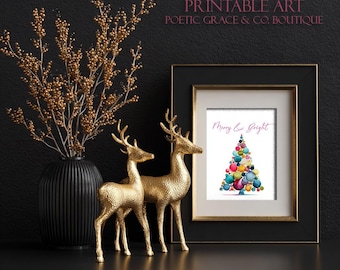 Colorful Christmas Tree Poster, Merry & Bright Holiday Wall Art