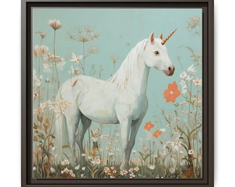 Whimsical Unicorn Canvas Print, Enchanted Nursery Wall Art