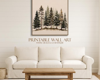 Vintage Watercolor Pine Tree Print | Rustic Christmas Wall Art (Digital Download)