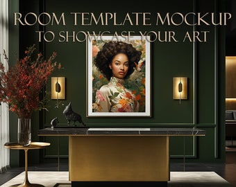 Frame Mockup/Room Template Mockup of Hotel Lobby Reception Desk/Display your artwork