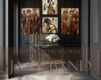 Printable Artwork Bundle / Bundle of 4 Art Pieces /Golden Grooves: A Jazz Band's Serenade